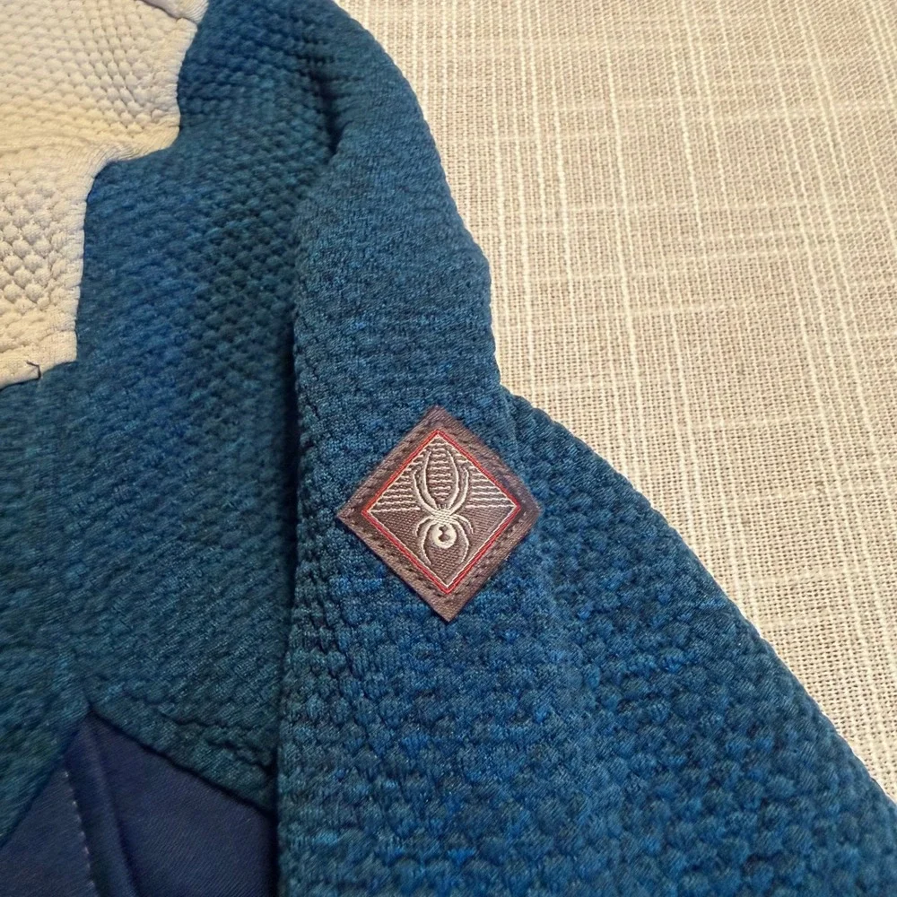 Spyder Mens US Ski Team Waffle Knit Quarter Zip Fleece Pullover Teal Navy XL